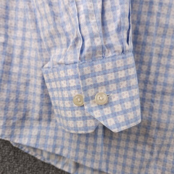 Eton 17.5 Poplin Contemporary Check Geometric Cotton Blue Convertible Cuff Men - Picture 4 of 16